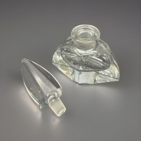 Vintage Hand Cut Art Deco Beveled Lead Crystal Perfume Bottle 5" Stopper Japan - Picture 6 of 11